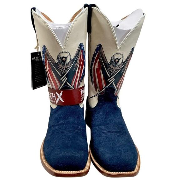 Twisted X Cowboy Boots Mens 9.5 Navy Flag Eagle Tech X Suede Square Toe Western main image 6
